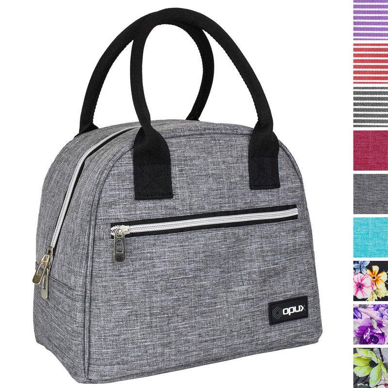 opux Premium Lunch Box for Women, Insulated Lunch Bag Tote Girls Kids Teen Adult, Cute Soft Cooler Container Work School, Reusable Thermal Food Meal Prep Organizer Pail Travel Beach, Heather Gray - Image 1
